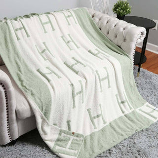 Initial Monogram Patterned Reversible Throw Blanket