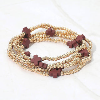 5PCS - Cross Pointed Metal Ball Beaded Multi Bracelets