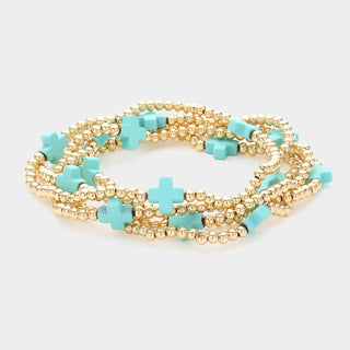 5PCS - Cross Pointed Metal Ball Beaded Multi Bracelets