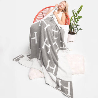 Initial Monogram Patterned Reversible Throw Blanket
