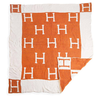 Initial Monogram Patterned Reversible Throw Blanket