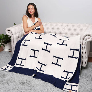 Initial Monogram Patterned Reversible Throw Blanket