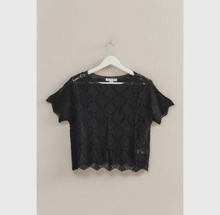 Short Sleeve Open Stitch Crochet Top