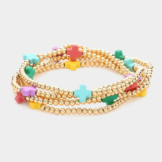 5PCS - Cross Pointed Metal Ball Beaded Multi Bracelets
