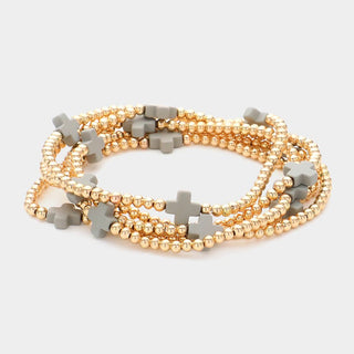 5PCS - Cross Pointed Metal Ball Beaded Multi Bracelets