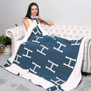 Initial Monogram Patterned Reversible Throw Blanket