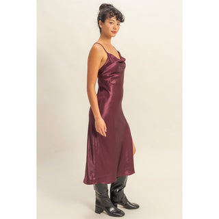 Crazy Love Satin Cowl Neck Midi Dress