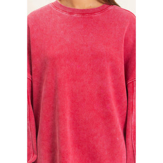 Acid Wash Crew Neck Long Sleeve Sweatshirt