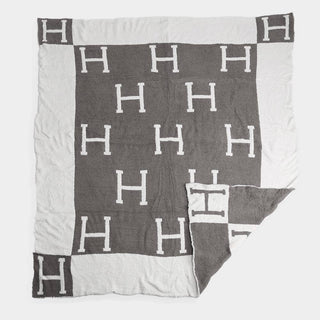 Initial Monogram Patterned Reversible Throw Blanket