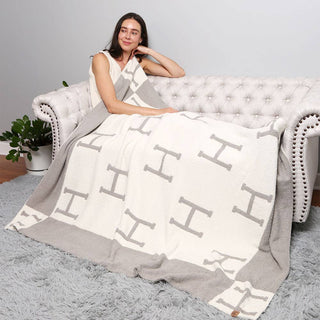 Initial Monogram Patterned Reversible Throw Blanket