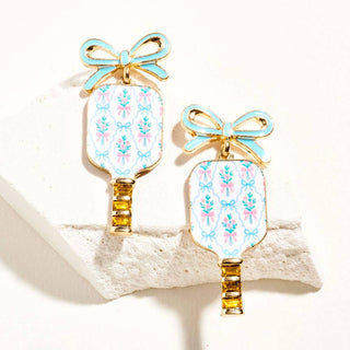 Bow Floral Pickleball Paddle Dangle Earrings