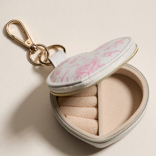 Floral Pattern Print Heart Shaped Jewelry Case Keychain / Bag Charm