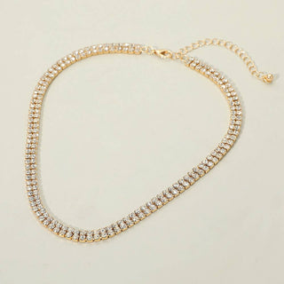Gold Dipped Double Row Rhinestone Necklace