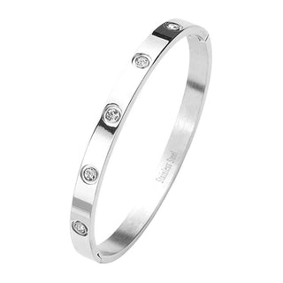 Stainless Steel Crystal Embellished Bangle Bracelet