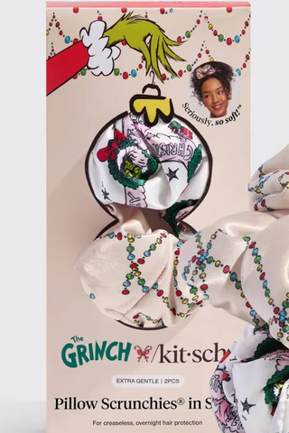 The Grinch x Kitsch Satin Pillow Scrunchies in Cindy LouWho