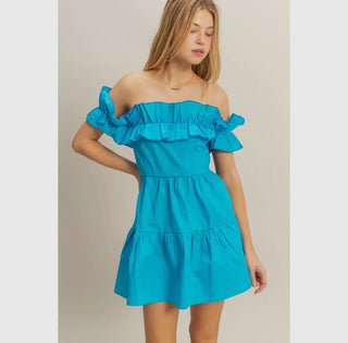 Poplin Off Shoulder Ruffled Mini Dress