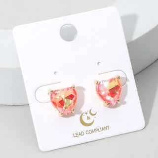Heart Stone Cushion Stud Earrings