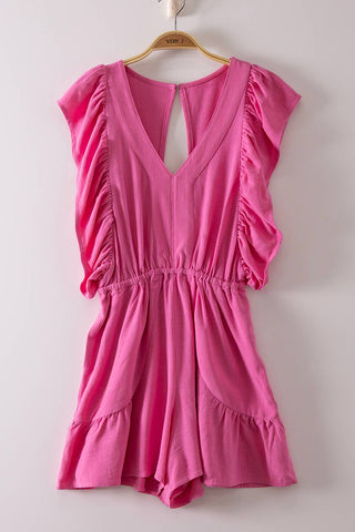 Back Cutout Detail Ruffled Sleeve Romper