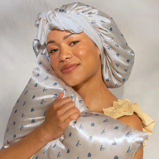 Standard Satin Pillowcase - Pearlized Cream & Coastal Blue Print