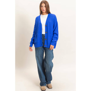 Textured Oversized Knit Buttoned Cardigan
