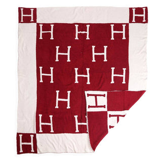 Initial Monogram Patterned Reversible Throw Blanket