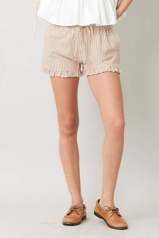 Striped Cotton Ruffle Shorts