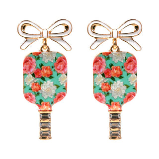 Bow Floral Pickleball Paddle Dangle Earrings