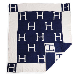 Initial Monogram Patterned Reversible Throw Blanket