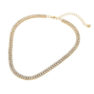 Gold Dipped Double Row Rhinestone Necklace
