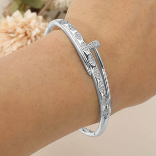 SECRET BOX_Stainless Steel Rhinestone Pave Marquise Accent Nailhead Hinged Bangle Bracelet