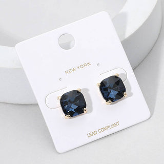 Cushion Square Stone Stud Evening Earrings