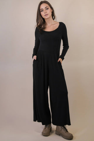 Wide Leg Solid Knit Casual Jumpsuit
