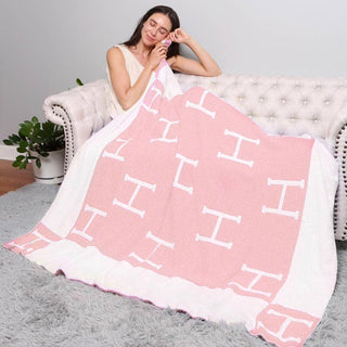Initial Monogram Patterned Reversible Throw Blanket