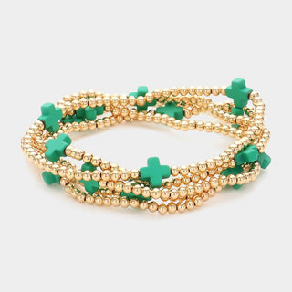 5PCS - Cross Pointed Metal Ball Beaded Multi Bracelets