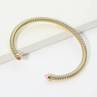 Stone Tip Twisted Cable Cuff Bracelet