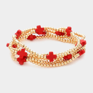 5PCS - Cross Pointed Metal Ball Beaded Multi Bracelets