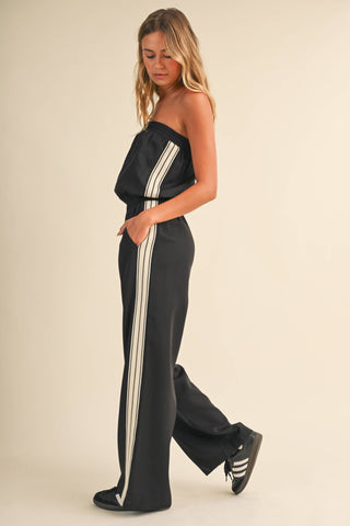 Strapless Stripe Trim Jumpsuit