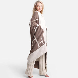 Initial Monogram Patterned Reversible Throw Blanket