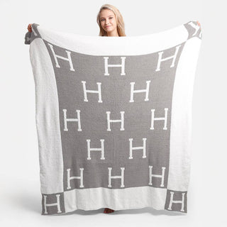 Initial Monogram Patterned Reversible Throw Blanket