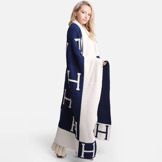 Initial Monogram Patterned Reversible Throw Blanket