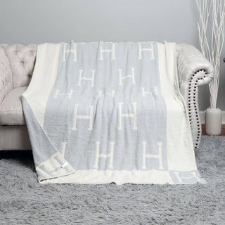 Initial Monogram Patterned Reversible Throw Blanket