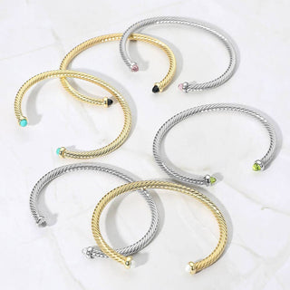 Stone Tip Twisted Cable Cuff Bracelet