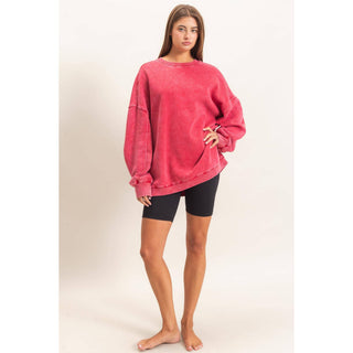 Acid Wash Crew Neck Long Sleeve Sweatshirt