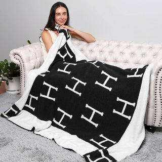 Initial Monogram Patterned Reversible Throw Blanket