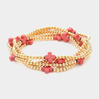 5PCS - Cross Pointed Metal Ball Beaded Multi Bracelets