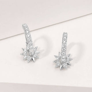 14K Gold Dipped Celestial CZ Star Charm Drop Huggie Hoop Earrings