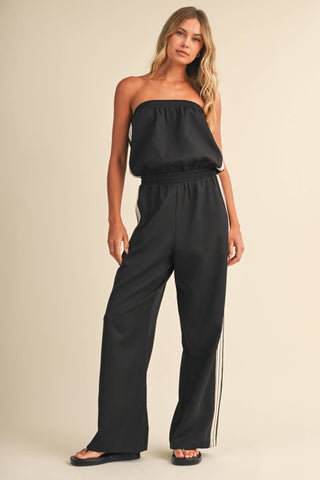 Strapless Stripe Trim Jumpsuit