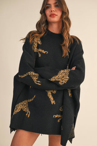 CHEETAH PRINT OVERSIZED MOCK NECK SWEATER TOP