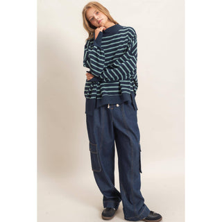 Striped Mock Neck Sweatshirt