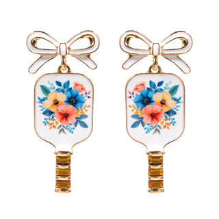 Bow Floral Pickleball Paddle Dangle Earrings